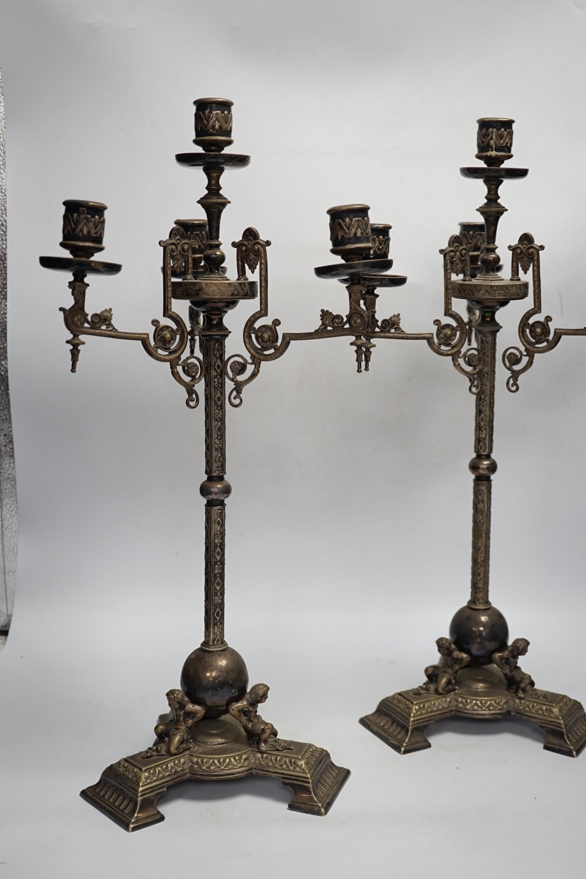 A pair of Victorian plated candelabra, 51cm